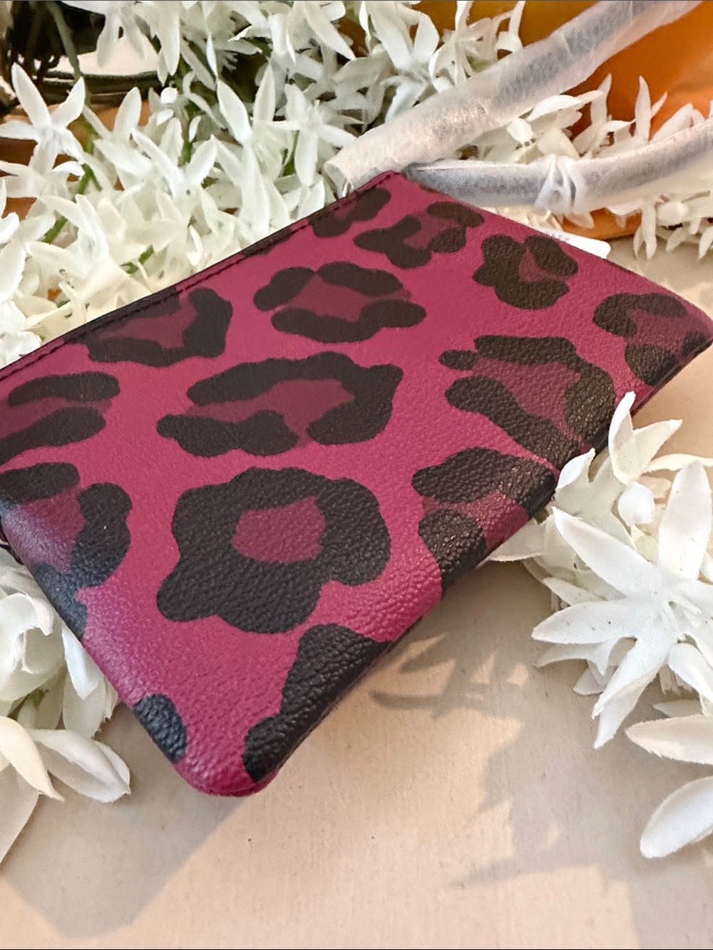 COACH Burgendy and Black Leopard Print Zip Card Pouch - Picture 3 of 5